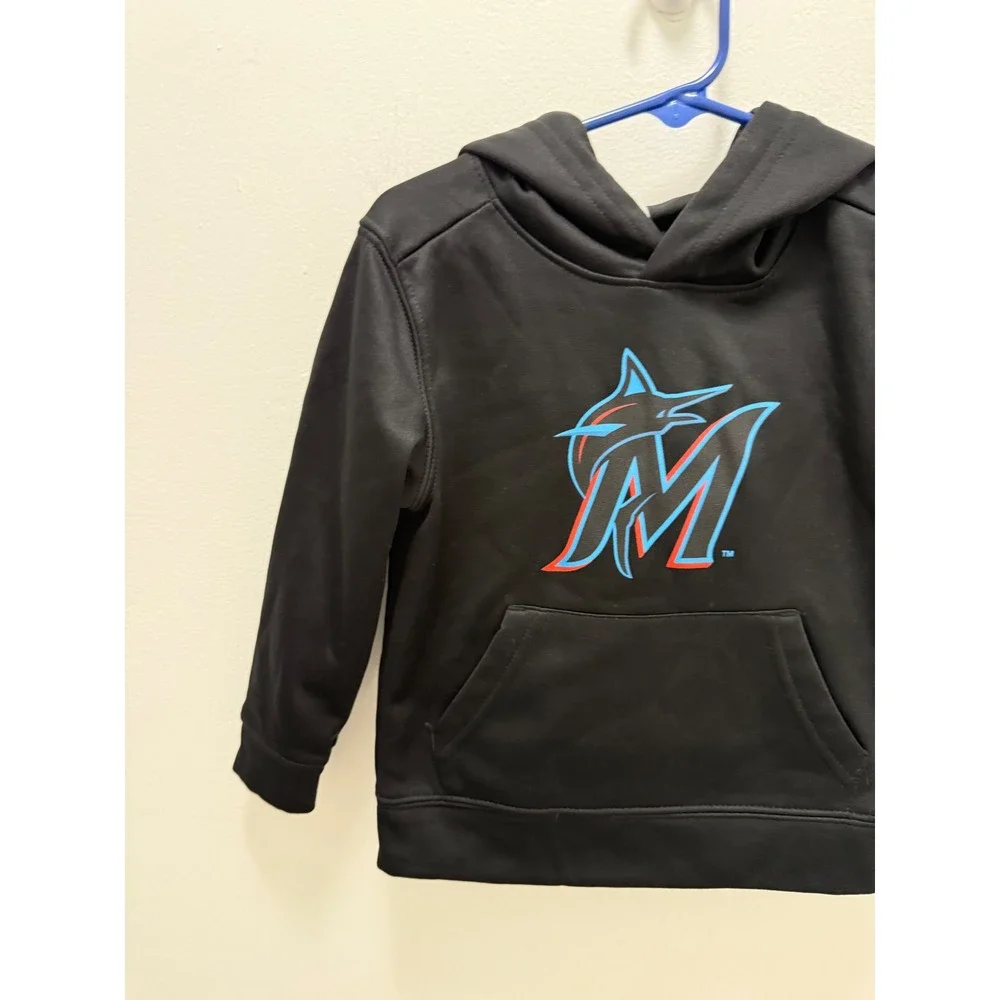 MLB Miami Marlins Kids Black Pullover Hoodie Sweatshirt Size 3T Genuine Merch